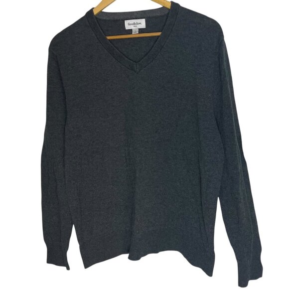 Goodfellow Men's L V-neck Sweater Gray Classic Cotton Wool Nylon Basic - Picture 1 of 4